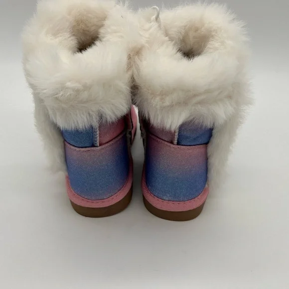 NWT K KomForme Kid's Boots Warm Fur Lined With Ribbon Pink blue shimmer Winter - Picture 2 of 6